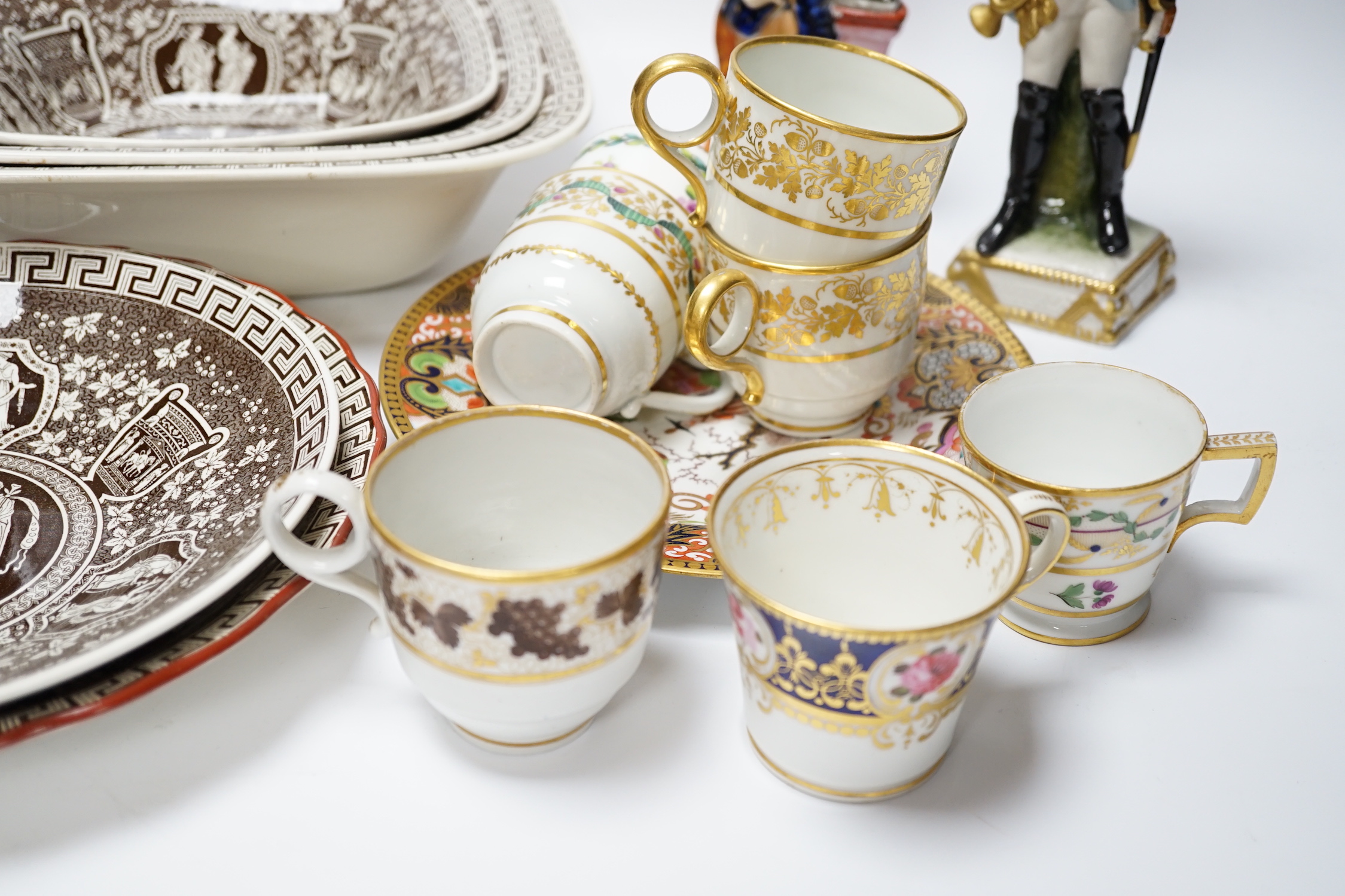 A group of Copeland Spode Grecian pattern dishes and sundry ceramics including Staffordshire